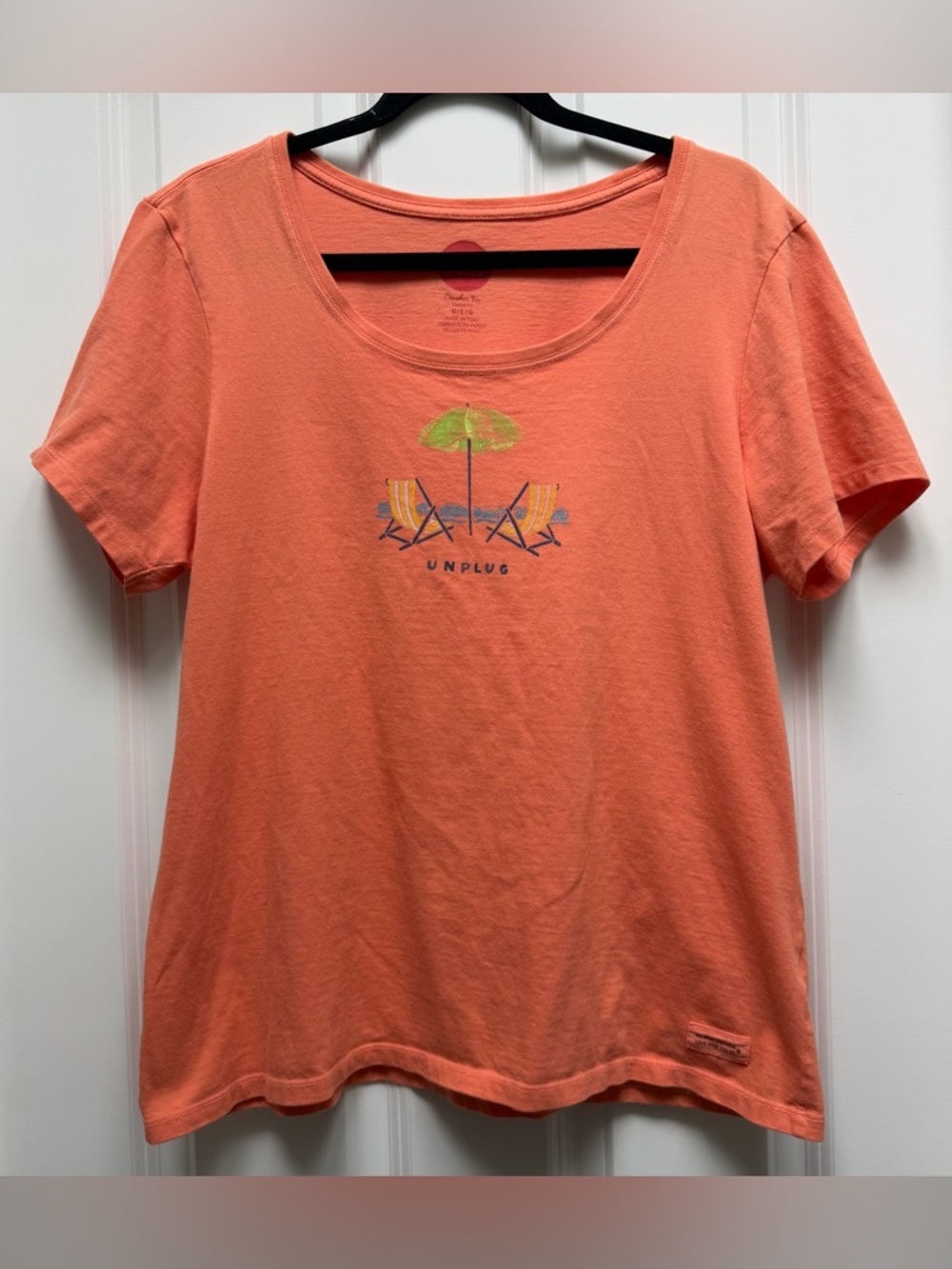 LIFE IS GOOD CRUSHER TEE UNPLUG SHORT SLEEVE ROUND NECK ORANGE BEACH LARGE